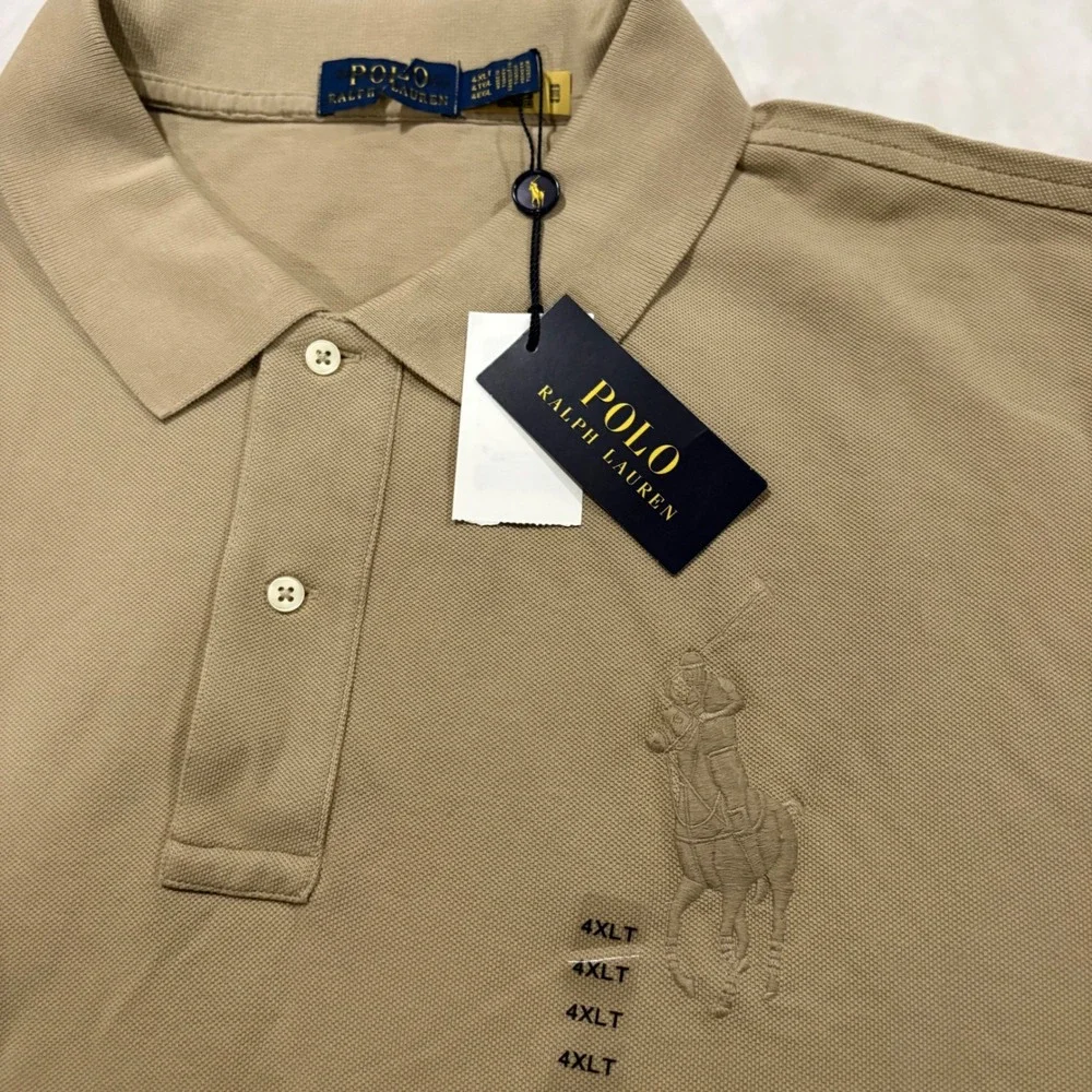 Polo Ralph Lauren Mens 4XLT Tan Big Pony Cotton Short Sleeve Polo Shirt New